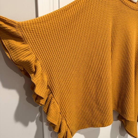 Audrey 3+1 Mustard Poncho Sweater Waffle Knit Top - Picture 4 of 6